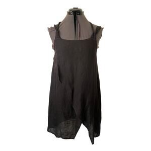 Rotunda Black 100% Linen Pullover Halter Petal Hem Dress • Minimalist • Size S